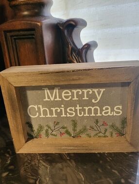 Merry Christmas Wooden Sign - Brown Rustic Holiday Decor